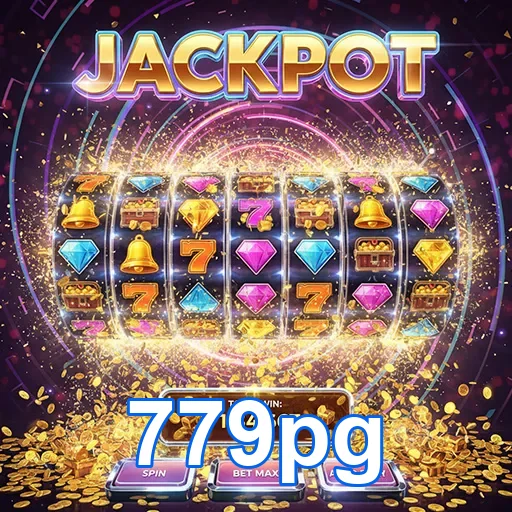 Imagem do jogo de caça-níqueis Jackpot no 779pg, mostrando rolos e símbolos coloridos.